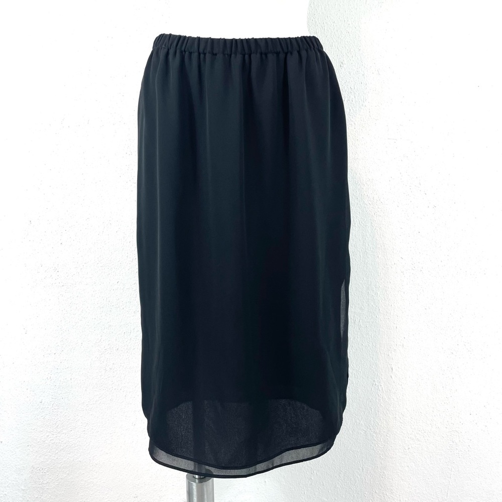 Vintage 1970s Joy Stevens California Sheer Black Layered Knee Skirt Size Medium